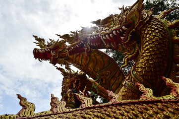 Statues of Serpent Guarding temples, Lanna Architecture, Symbols of Buddhism, South East Asia