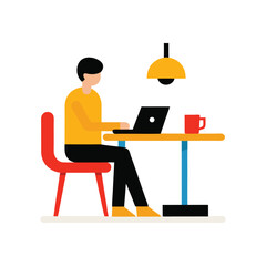 vector illustration of a man working on a laptop