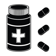 Elegant Silhouette of Medicine Bottle Minimalist Pharmacy Graphic