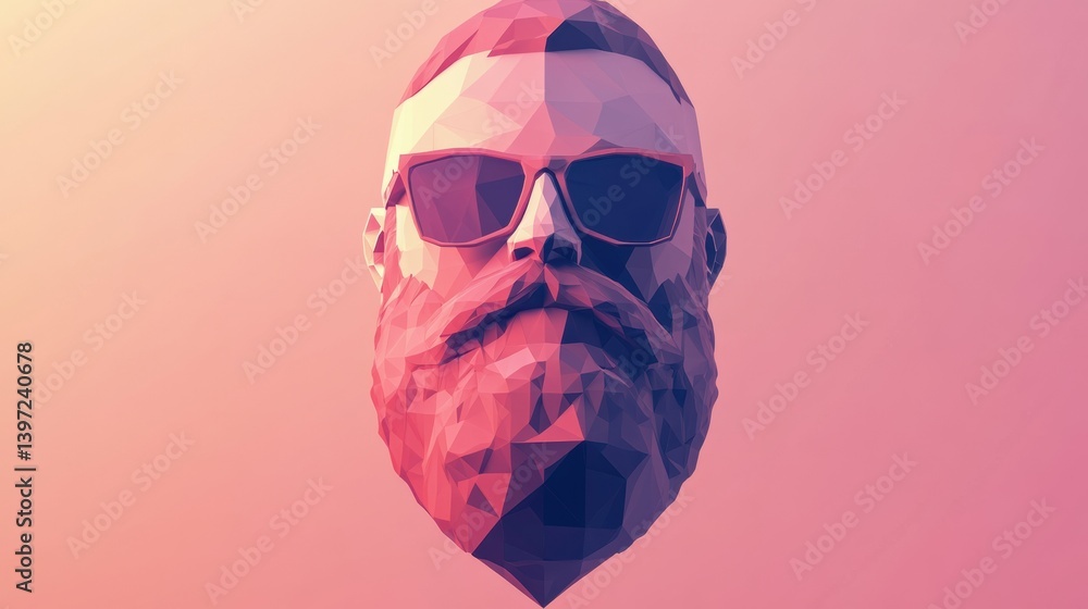 Poster Unique low-poly geometric beard design in 3D style against a soft gradient background showing modern artistic trends and creativity