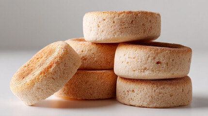 Delicious english muffins stack breakfast food photography baked goods bakery fresh homemade muffins close up