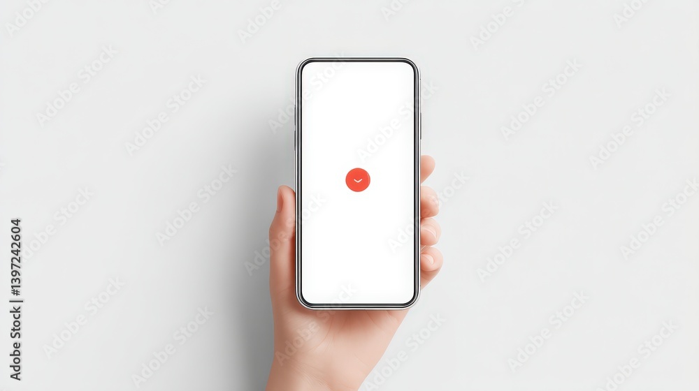 Poster spam call phone security concept. smartphone held in hand with a minimalist design and a red icon.