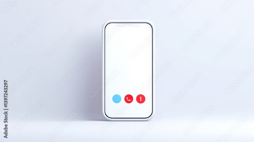 Aufkleber spam call phone security concept. blank smartphone screen with call icons displayed.