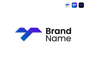 Letter T Modern Geometric Futuristic For Tech Brand or Company Vector Logo Design Illustration