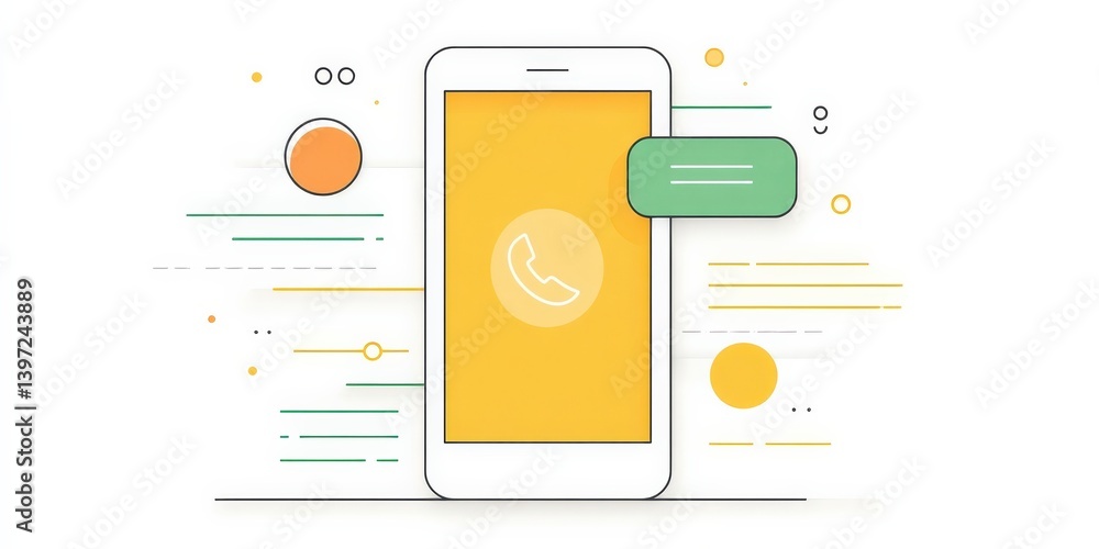 Poster spam call phone security concept. smartphone illustration with messaging and call icons in vibrant c