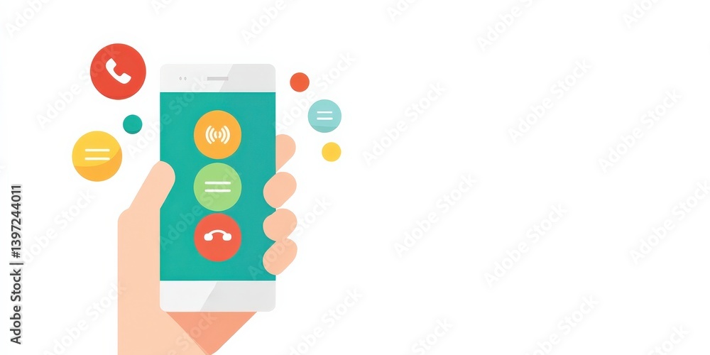 Aufkleber spam call phone security concept. hand holding smartphone with colorful app icons displayed on scree