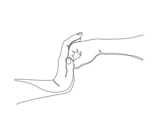 Continuous one line drawing of a fist punch being caught by another hand, symbolizing conflict, power, and control. Vector illustration, Editable stroke