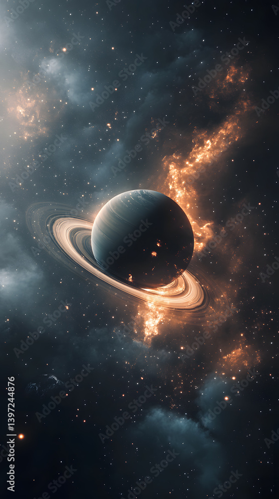 Wall mural planet with rings in outer space