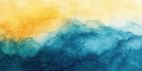 Obraz premium Abstract Watercolor Painting Gradient Blue Yellow Fluid Background Artistic Design