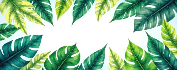 Tropical Leaf Pattern with Watercolor Effects , foliage, flyer design, leaf pattern
