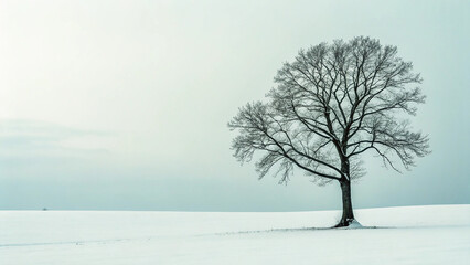 Fototapeta premium Solitary Tree with Sparse Branch Structure Against Sky – Minimal Nature Landscape