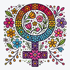 Girl power. Symbol of feminism with flowers. Vector illustration stock illustration