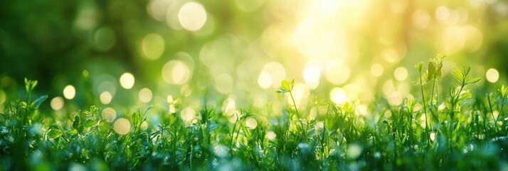 Obraz premium Spring Green Grass Bokeh Background Dreamy Nature Scene