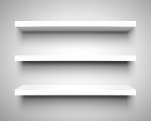 Minimalist shelves on gray wall for product presentation, exhibition backdrop, interior design element, creating mockups, advertising promotion and showcasing decoration