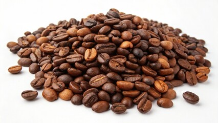 Fototapeta premium A large pile of fresh coffee beans on a clean white surface perfect for brewing
