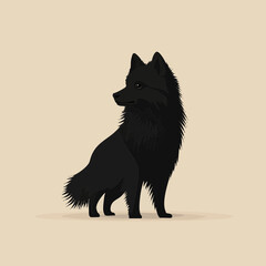 Black Dog Vector Illustration on Beige Background