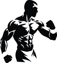 Vector illustration of a muscular woman boxer in a strong pose, showcasing strength and fitness
