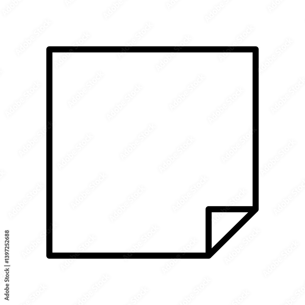Poster minimalistic line art of a square paper sheet with folded corner flat icon for apps and websites