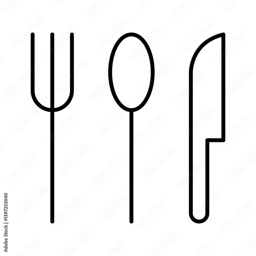Poster fork spoon and knife outline icon in minimalist flat design for apps and websites