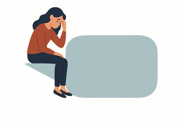 Minimalist Vector Illustration of Woman Experiencing Mental Health Struggle, Emotional Distress Concept, Anxiety and Depression Representation, Modern Flat Design for Psychology and Wellbeing Themes