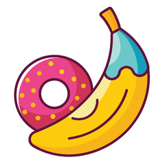 Fun Dessert Character Art with Banana and Donut Elements