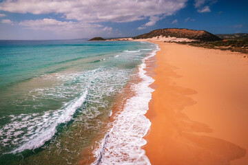 Beautiful white sand beach and turquoise Mediterranean sea  in Karpaz region, The Republic of Northern Cyprus