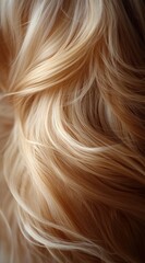 Naklejka premium Close-up of Soft, Wavy Blonde Hair with Shiny Strands and Smooth Texture Displaying Natural Beauty and Elegance