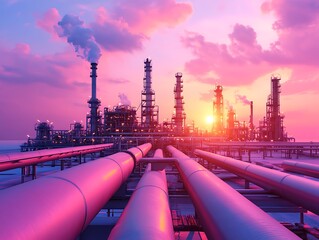 Refinery Sunset Industrial Landscape. (1)