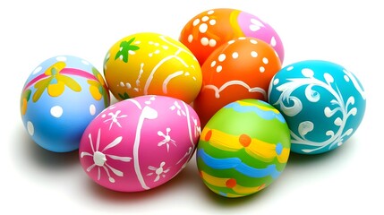 Fototapeta premium Colorful Painted Easter Eggs with Unique Patterns Isolated Background