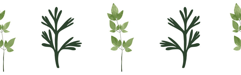  Leaves border on a white background. Hand-drawn illustration. Perfect for spring and summer.
