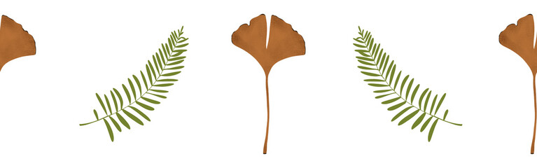 Leaves border on a white background. Hand-drawn illustration. Perfect for spring and summer.