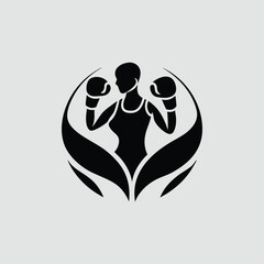 Boxing Fighter Silhouette Logo – Strong Male Boxer Vector Icon for Sports, Gym, and Martial Arts Branding