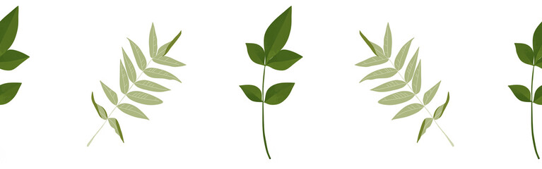 Leaves border on a white background. Hand-drawn illustration. Perfect for spring and summer.