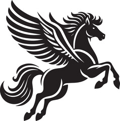 pegasus vector, black horse vector illustration, pegasus silhouette vector black and white