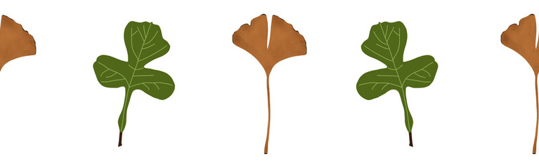 Leaves border on a white background. Hand-drawn illustration. Perfect for spring and summer.