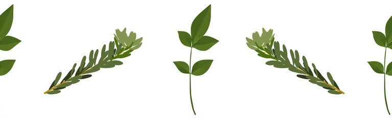 Leaves border on a white background. Hand-drawn illustration. Perfect for spring and summer.