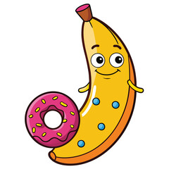 Whimsical Food Friends Banana and Donut Colorful Drawing