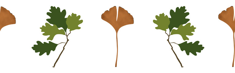 Leaves border on a white background. Hand-drawn illustration. Perfect for spring and summer.