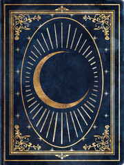 Dark Blue Celestial Journal Cover – Mystical Crescent Moon Design