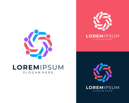 Abstract People Community Teamwork For Human Partnership Group Vector Logo Design Illustration