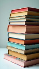 Stacked books with colorful pages, each book unique and distinct , illustrations, art