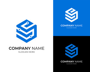 Tech Circuit Connection Hexagon Modern For Technology Cyber Security Vector Logo Design Illustration