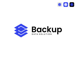 Obraz premium Backup Data Storage Tech Server For Database Protection Technology Vector Logo Design Illustration
