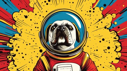 Pug in a spacesuit with vibrant cosmic background showcases imaginative pet artistry inspired by space exploration and adventure