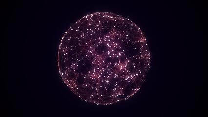 Futuristic sci-fi sphere in space. Technology circle a network connection big data. Digital ai background with particles. Abstract frame ball. 3D wireframe geometric sphere. 3D rendering.