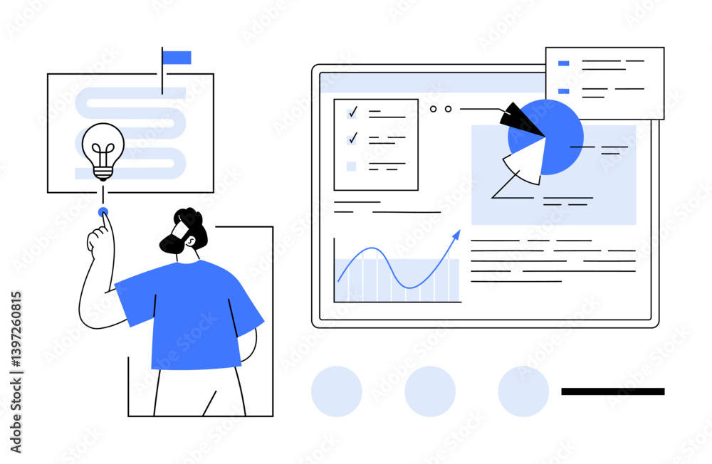 Aufkleber professional analyzing data with charts, progress paths, and idea representation. ideal for data ana