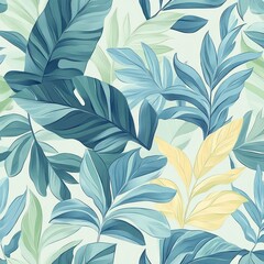 Tropical Leaves Seamless Pattern Abstract Floral Design Minimalist Illustration Soft Pastel Colors