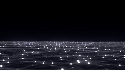 Technology perspective grid in infinity. Abstract digital wireframe floor with lines. Dark wave in digital background. Flooring illustration. Analysis a network connection. 3D rendering.