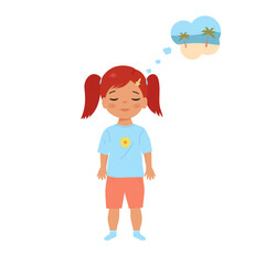 little girl think about see and beach