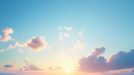 Naklejka premium A pastel sunset sky filled with fluffy clouds.